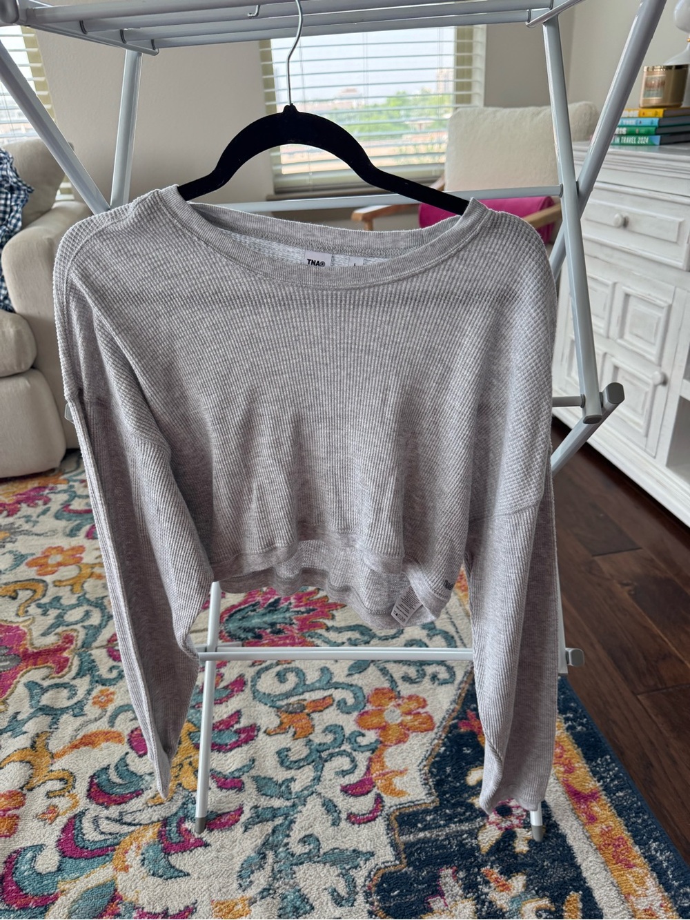TNA Light Gray Ribbed Crop Sweatshirt
